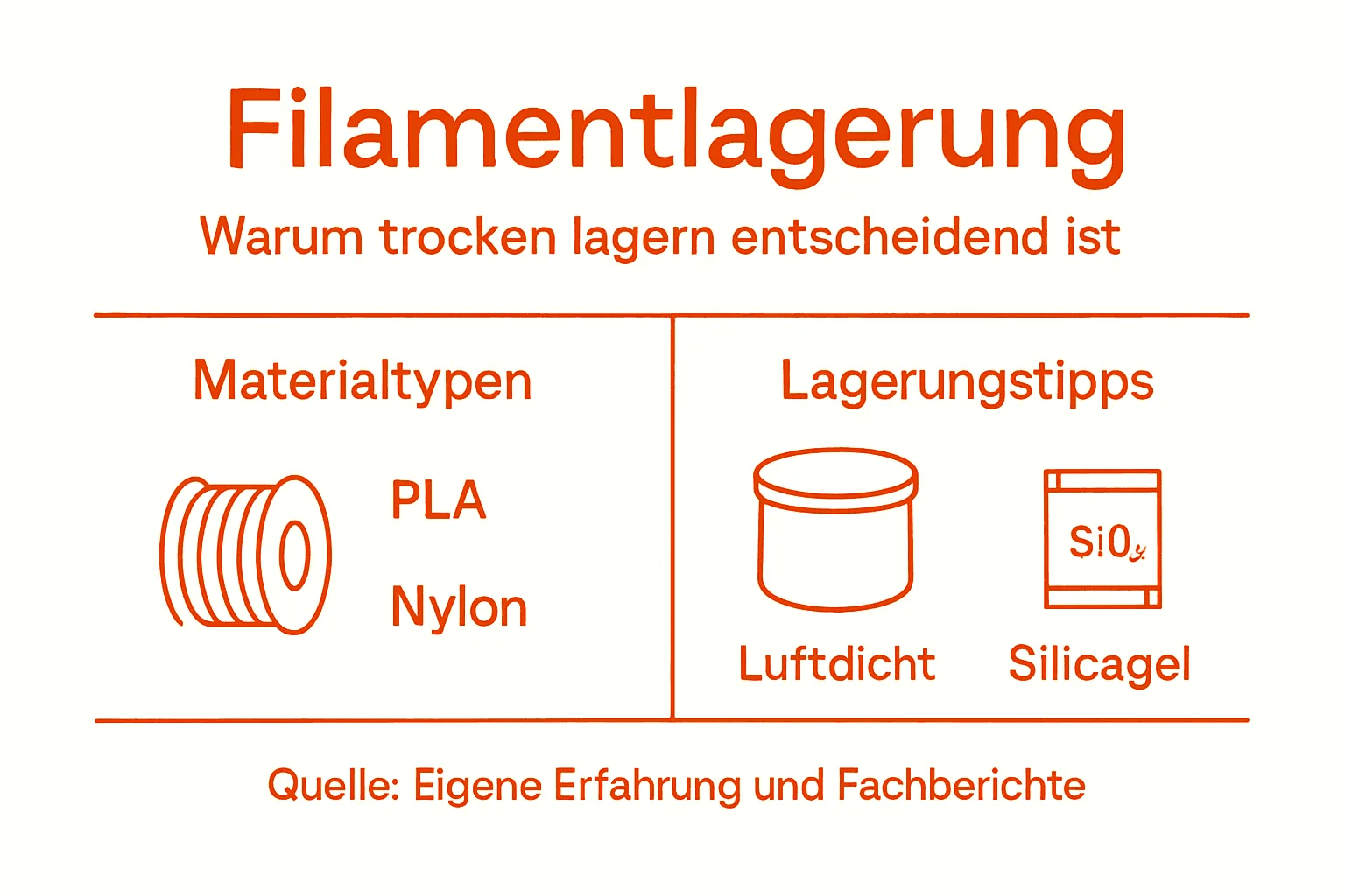 Übersicht: Filamentaufbewahrung und Materialeigenschaften