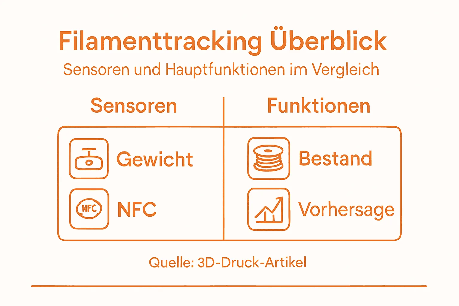 Übersichtsgrafik: Sensoren und Funktionen zur Filamentüberwachung im 3D-Druck