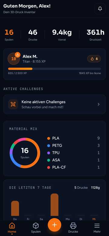 Spooly Mobile Dashboard mit Bottom-Navigation